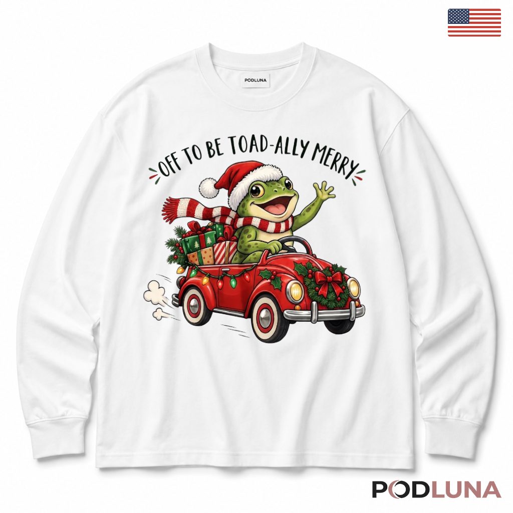 Frog Red Car Christmas Long Sleeve Toad Ally Merry Wreath Presents Scarf Joyride Frog Red Car Christmas Long Sleeve Toad Ally Merry Wreath Presents Scarf Joyride
