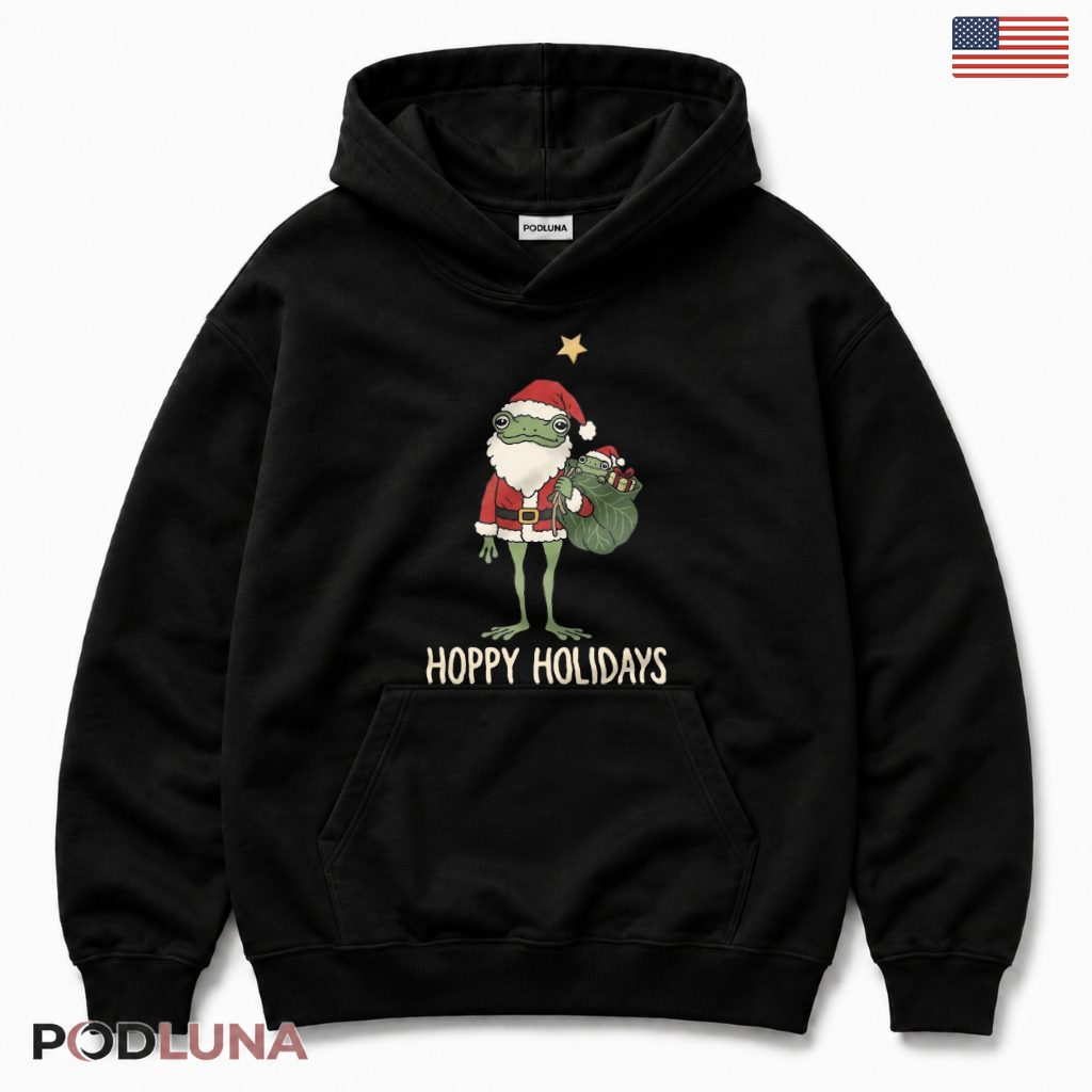 Frog Santa Christmas Hoodie Hoppy Holidays Frog Santa Christmas Hoodie Hoppy Holidays