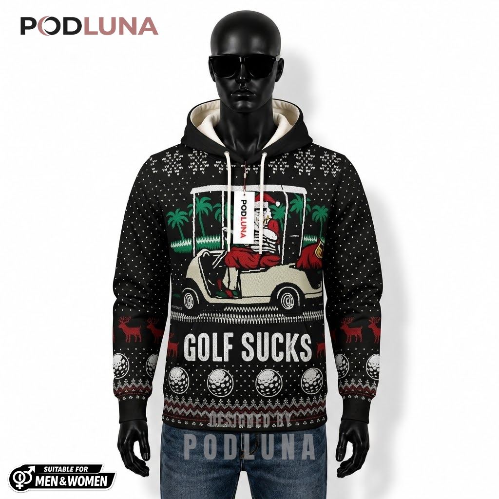 Funny Santa Golf Cart Ugly Christmas 3D Hoodie 1