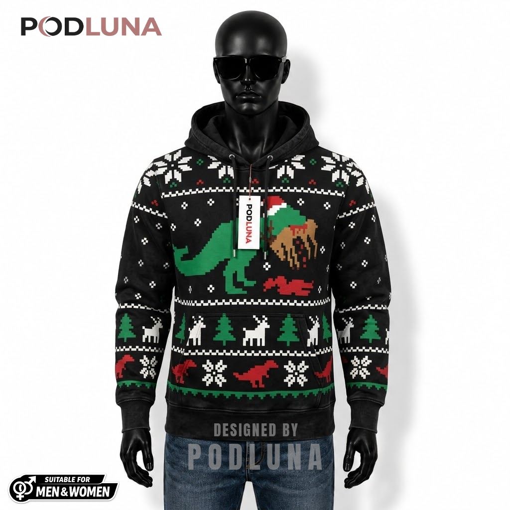 Funny T Rex Dinosaur Ugly Christmas 3D Hoodie 1