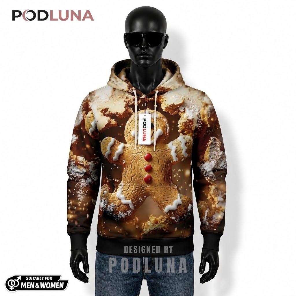 Giant Gingerbread Man Cookie Christmas 3D Hoodie 1