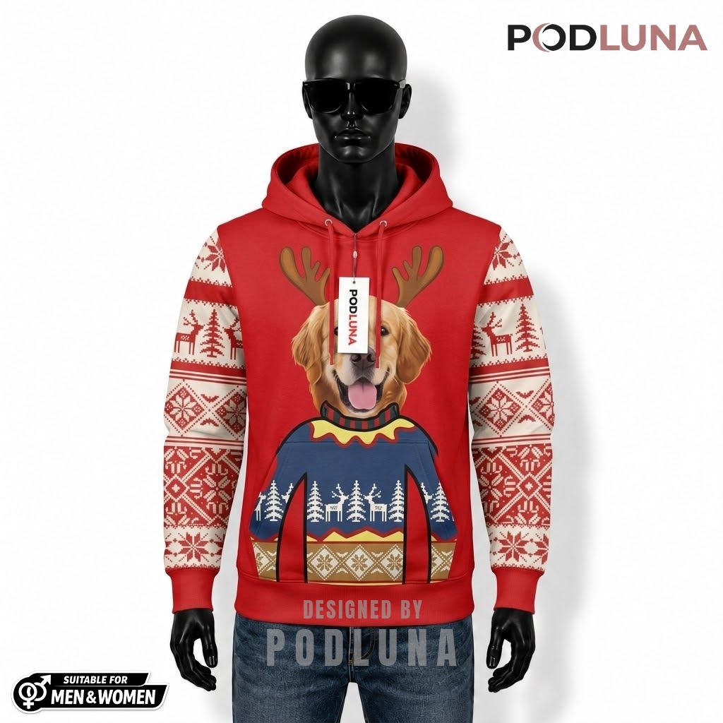 Golden Retriever Ugly Christmas 3D Hoodie 1