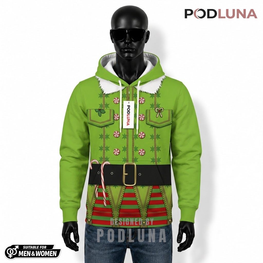 Green Elf Gingerbread Man Funny Christmas 3D Hoodie 1