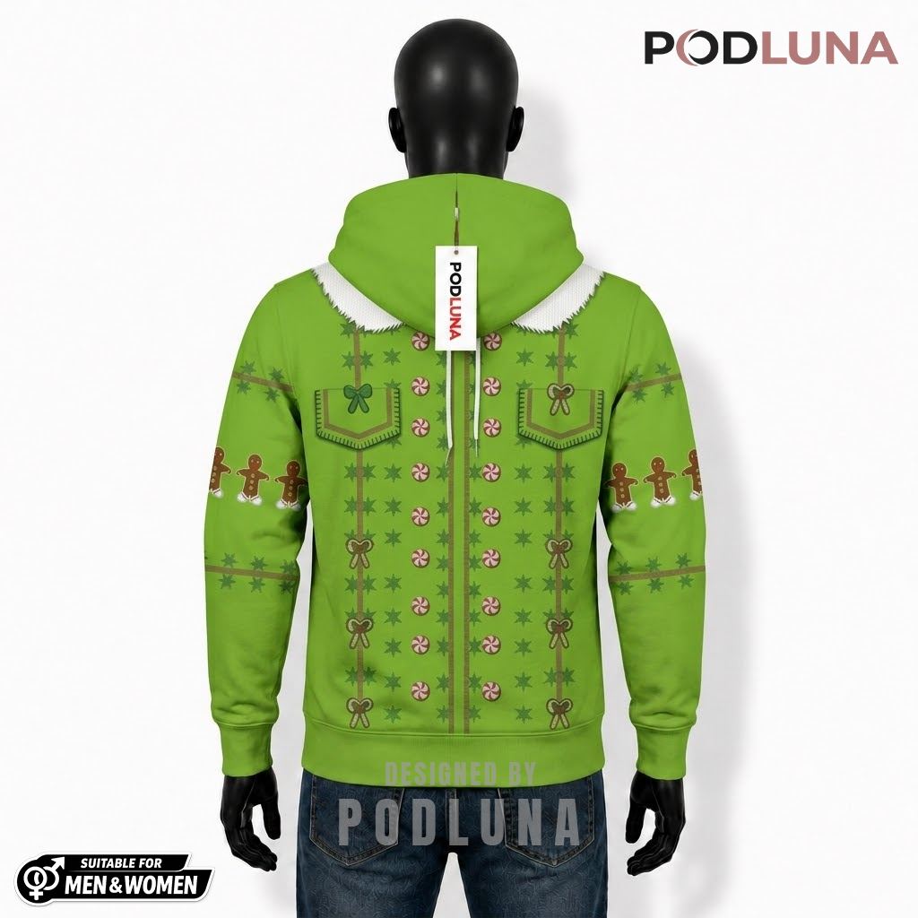 Green Elf Gingerbread Man Funny Christmas 3D Hoodie 2 Green Elf Gingerbread Man Funny Christmas 3D Hoodie 2