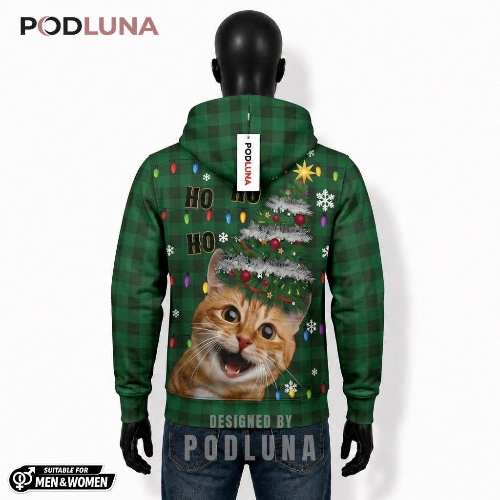 Green Plaid Tartan Holiday Ginger Cat Ugly Christmas 3D Hoodie 2 Green Plaid Tartan Holiday Ginger Cat Ugly Christmas 3D Hoodie 2