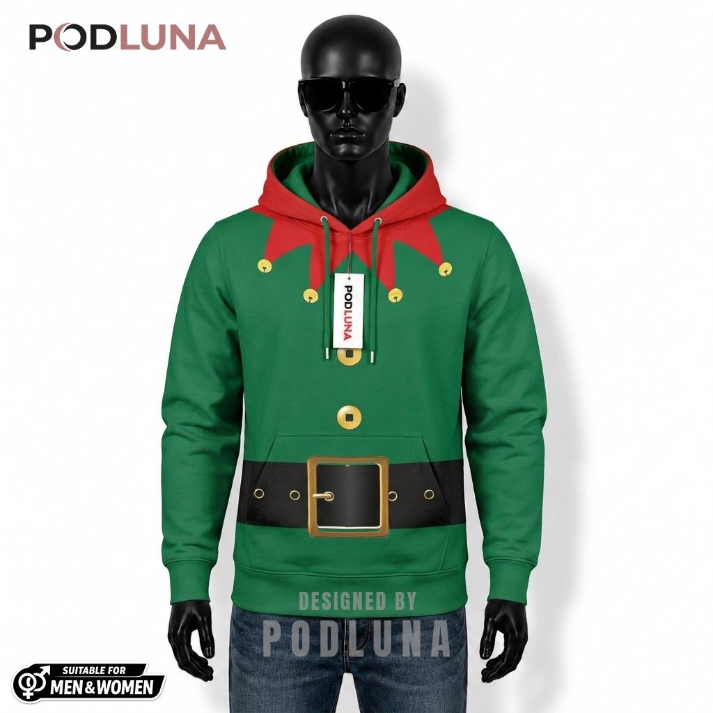 Green Red Elf Costume Christmas 3D Hoodie 1