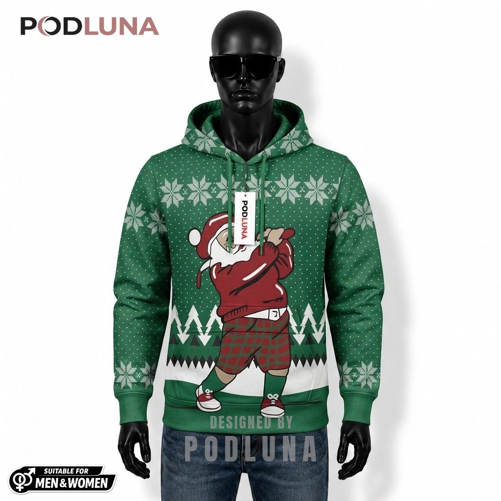 Green Santa Golfing Ugly Christmas 3D Hoodie 1