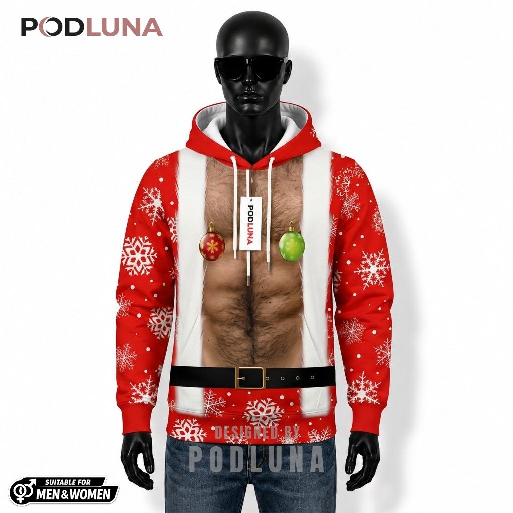 Hairy Chest Funny Santa Christmas 3D Hoodie 1
