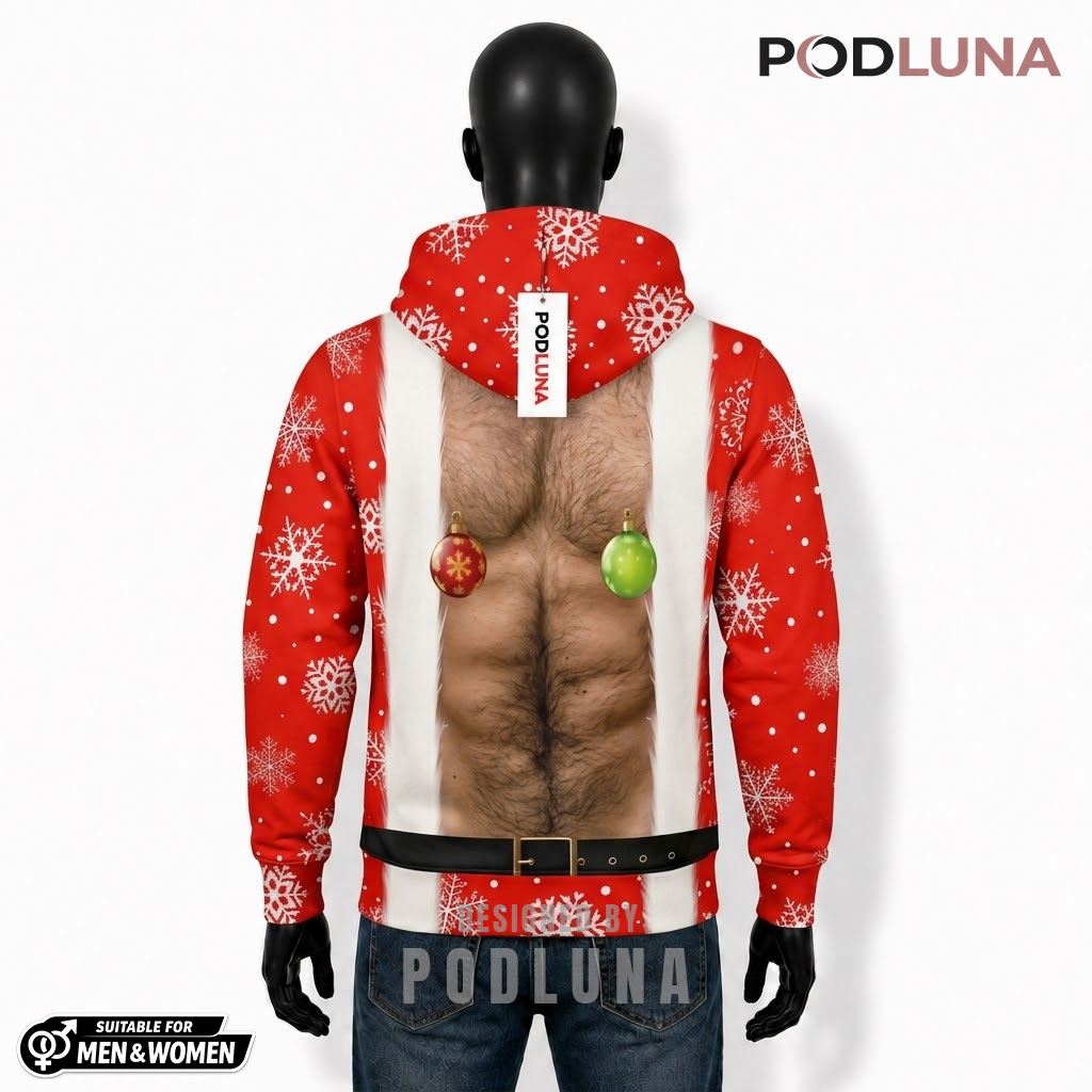 Hairy Chest Funny Santa Christmas 3D Hoodie 2 Hairy Chest Funny Santa Christmas 3D Hoodie 2