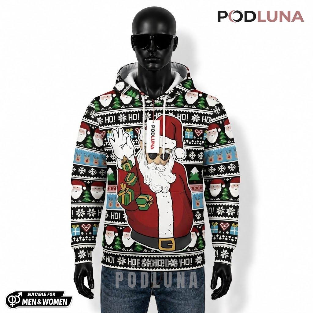 Ho Ho Ho Cool Santa Claus Funny Ugly 3D Hoodie 1
