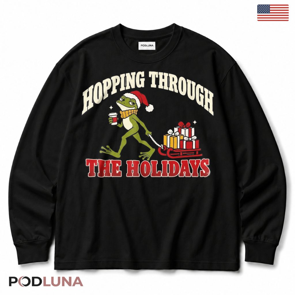 Hopping Frog Christmas Long Sleeve Through Holidays Sled Presents Coffee Cup Retro Hopping Frog Christmas Long Sleeve Through Holidays Sled Presents Coffee Cup Retro