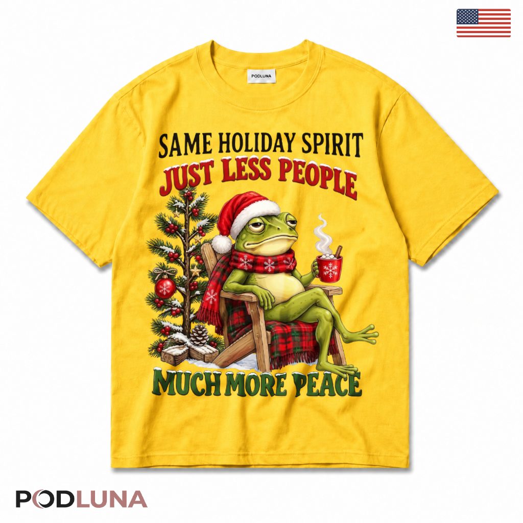 Introvert Frog Christmas T-Shirt Less People More Peace Plaid Blanket Holiday Spirit