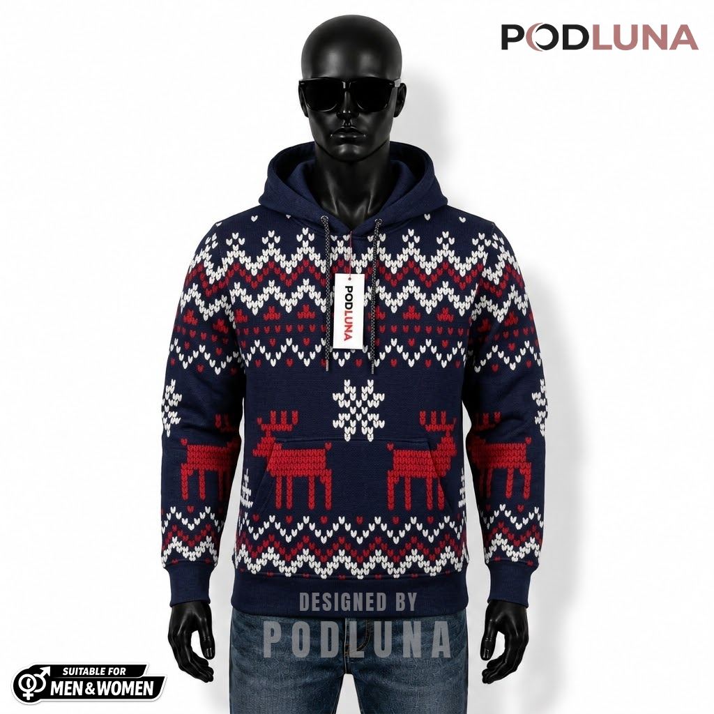 Knit Pattern Reindeer Snowflake Ugly Christmas 3D Hoodie 1