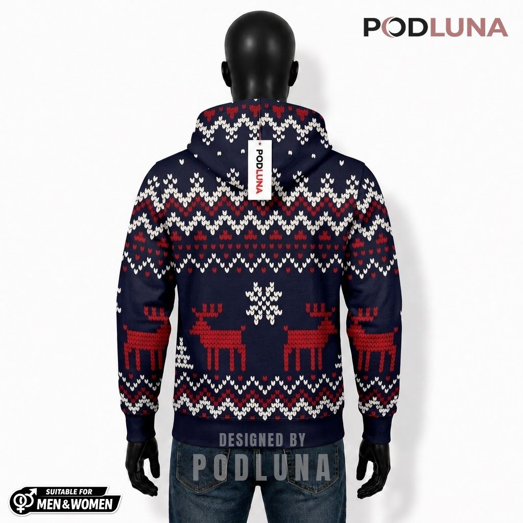 Knit Pattern Reindeer Snowflake Ugly Christmas 3D Hoodie 2 Knit Pattern Reindeer Snowflake Ugly Christmas 3D Hoodie 2