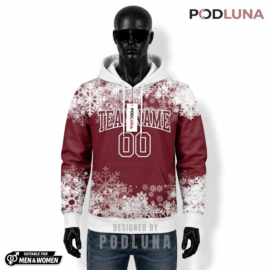 Maroon Snowflake Personalized Christmas 3D Hoodie 1
