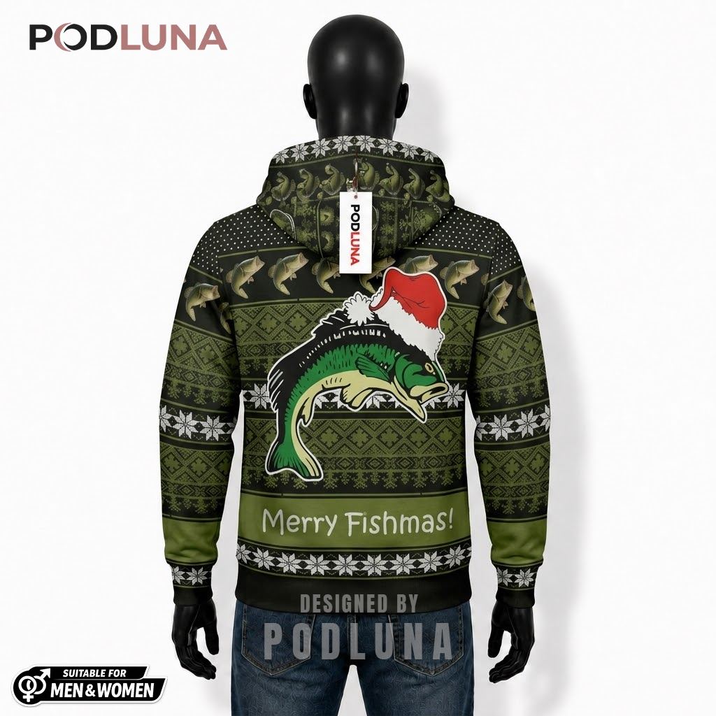 Merry Fishmas Bass Fish Ugly Christmas 3D Hoodie 2 Merry Fishmas Bass Fish Ugly Christmas 3D Hoodie 2