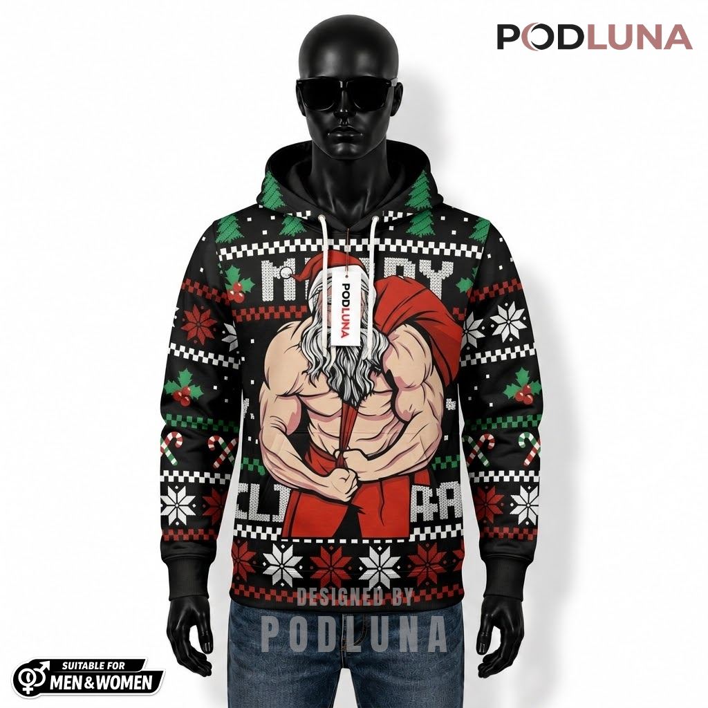 Muscular Santa Claus Ugly Christmas 3D Hoodie 1