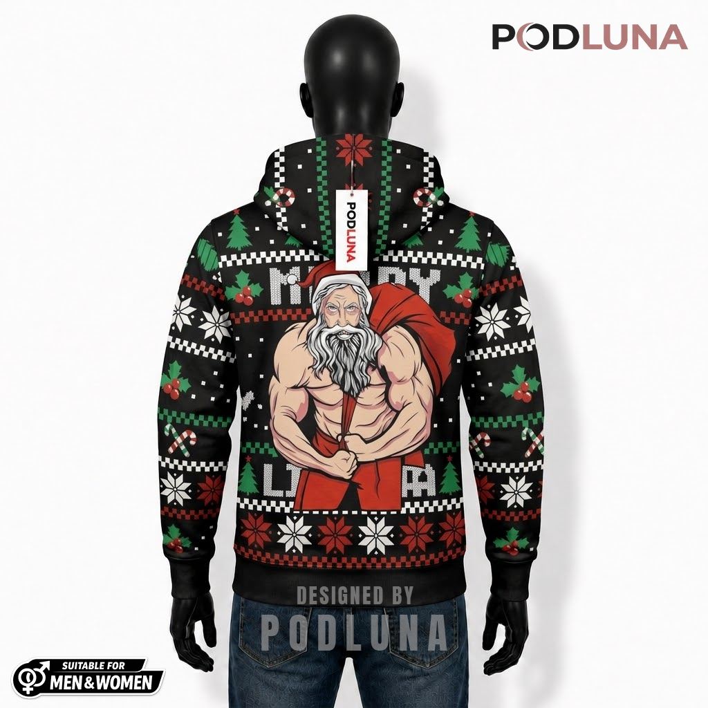 Muscular Santa Claus Ugly Christmas 3D Hoodie 2 Muscular Santa Claus Ugly Christmas 3D Hoodie 2