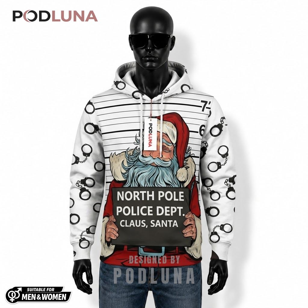 North Pole Police Dept Santa Mugshot Ugly Christmas 3D Hoodie 1