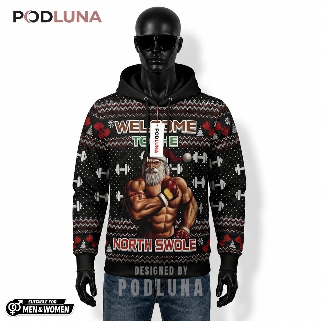 North Swole Bodybuilder Santa Gym Ugly Christmas 3D Hoodie 1