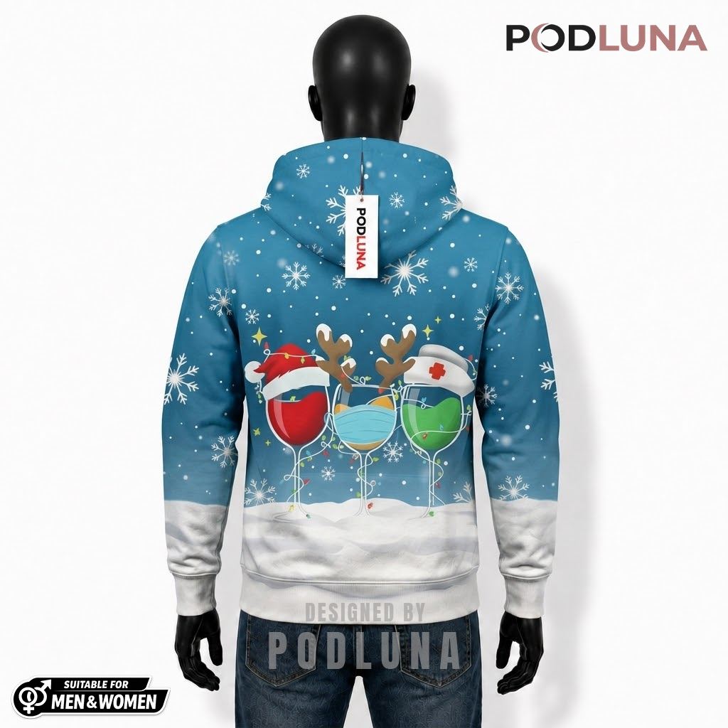 Nurse Blue Wine Glass Ugly Christmas 3D Hoodie 2 Nurse Blue Wine Glass Ugly Christmas 3D Hoodie 2