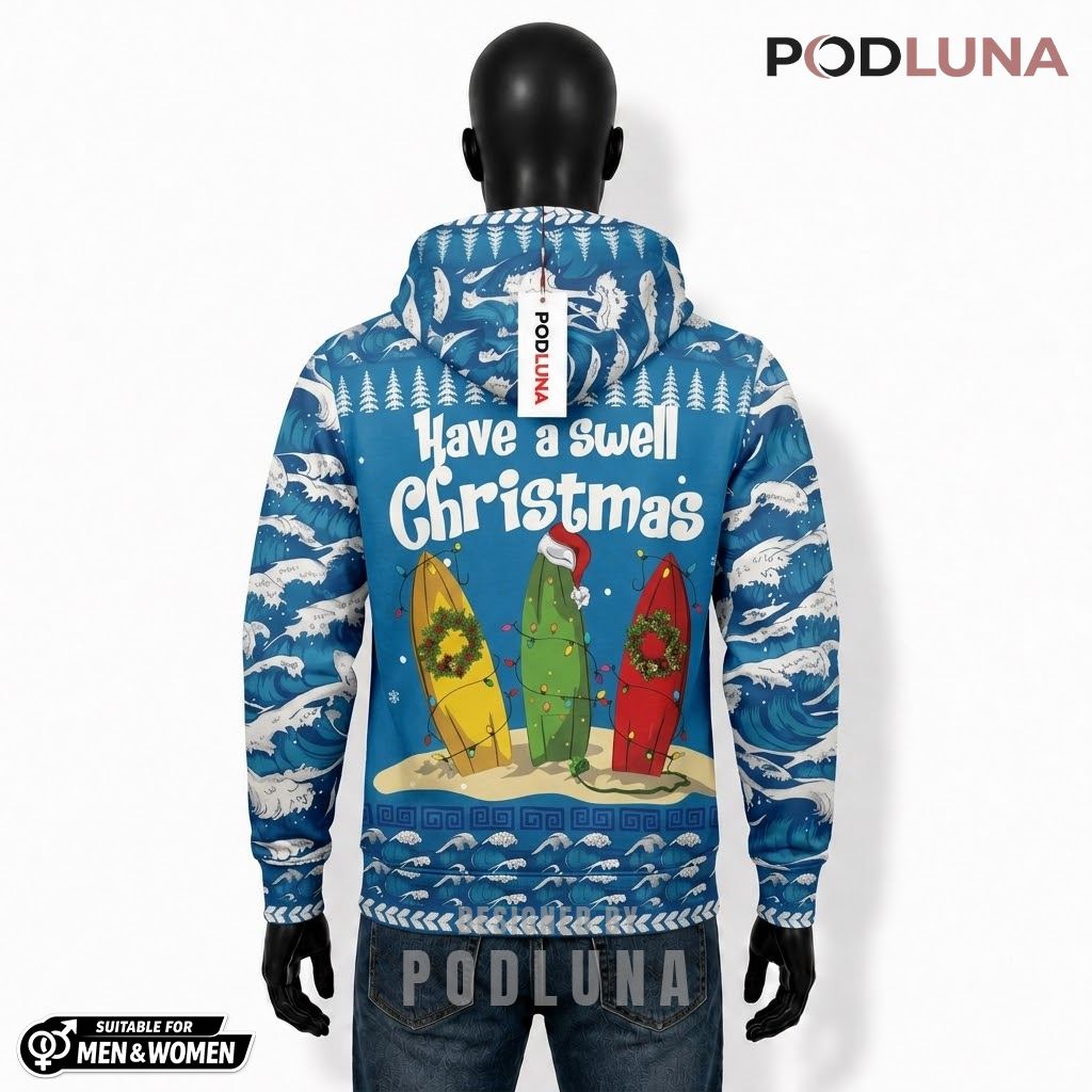 Ocean Blue Surfboard Christmas Tree Surfing Ugly 3D Hoodie 2 Ocean Blue Surfboard Christmas Tree Surfing Ugly 3D Hoodie 2