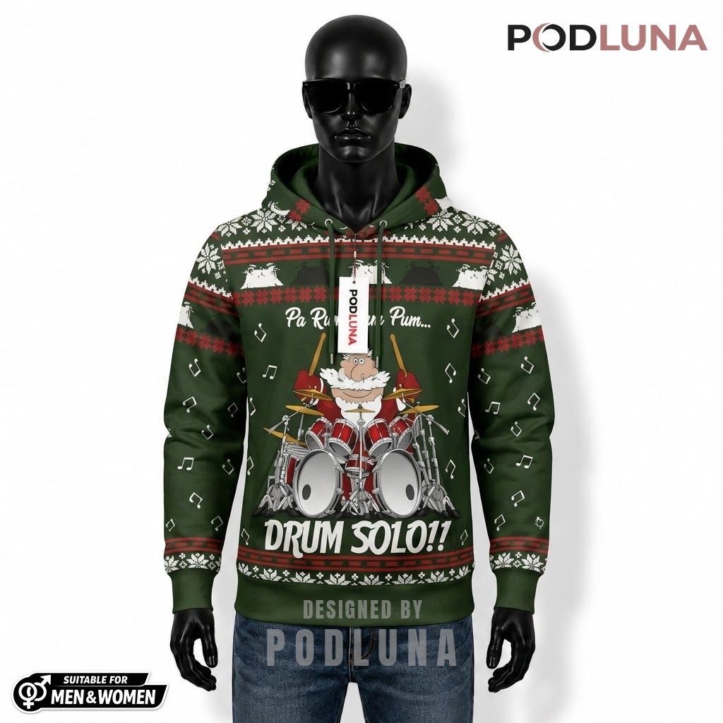 Pa Rum Pum Pum Santa Drum Solo Ugly Christmas 3D Hoodie 1