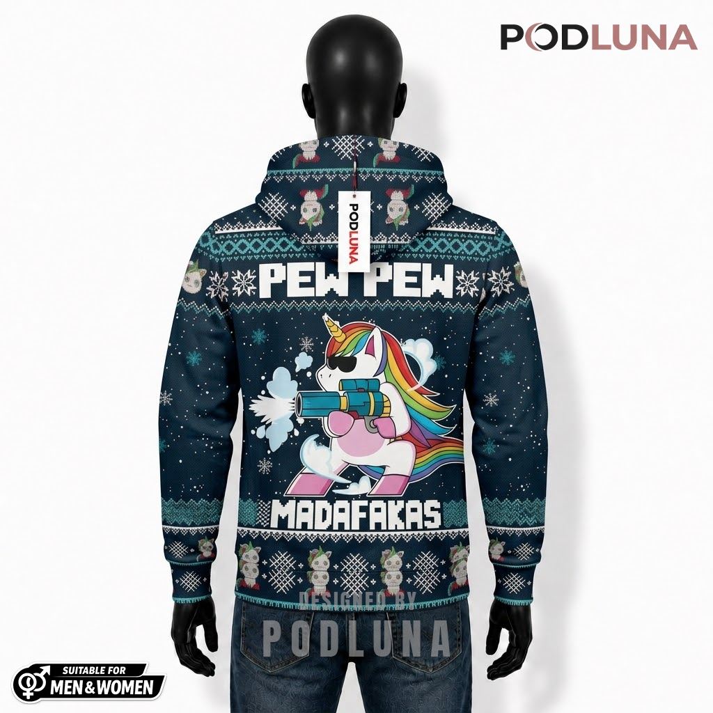 Pew Pew Madafakas Unicorn Gun Ugly Christmas 3D Hoodie 2 Pew Pew Madafakas Unicorn Gun Ugly Christmas 3D Hoodie 2
