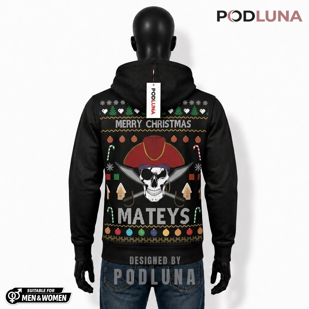 Pirate Skull Merry Christmas Mateys Festive 3D Hoodie 2 Pirate Skull Merry Christmas Mateys Festive 3D Hoodie 2