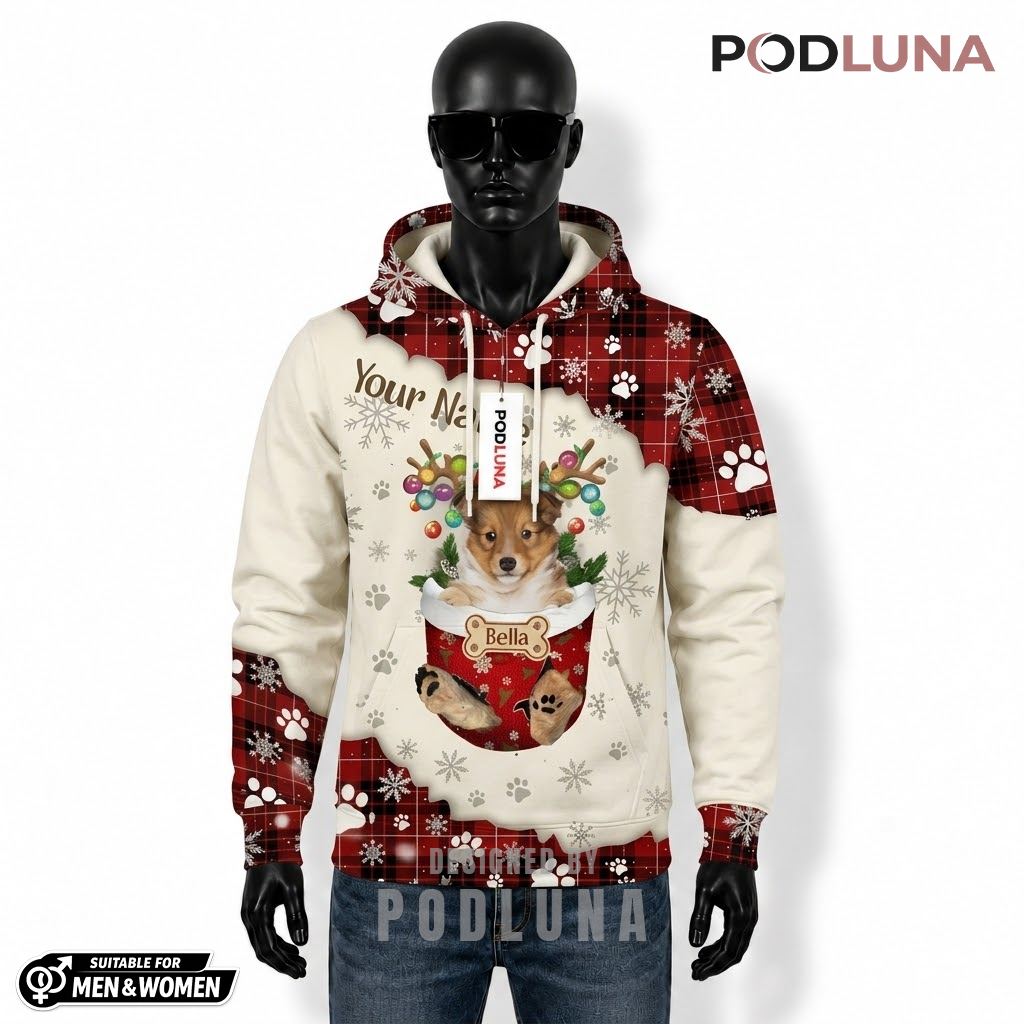 Puppy In Pocket Personalized Christmas 3D Hoodie 1
