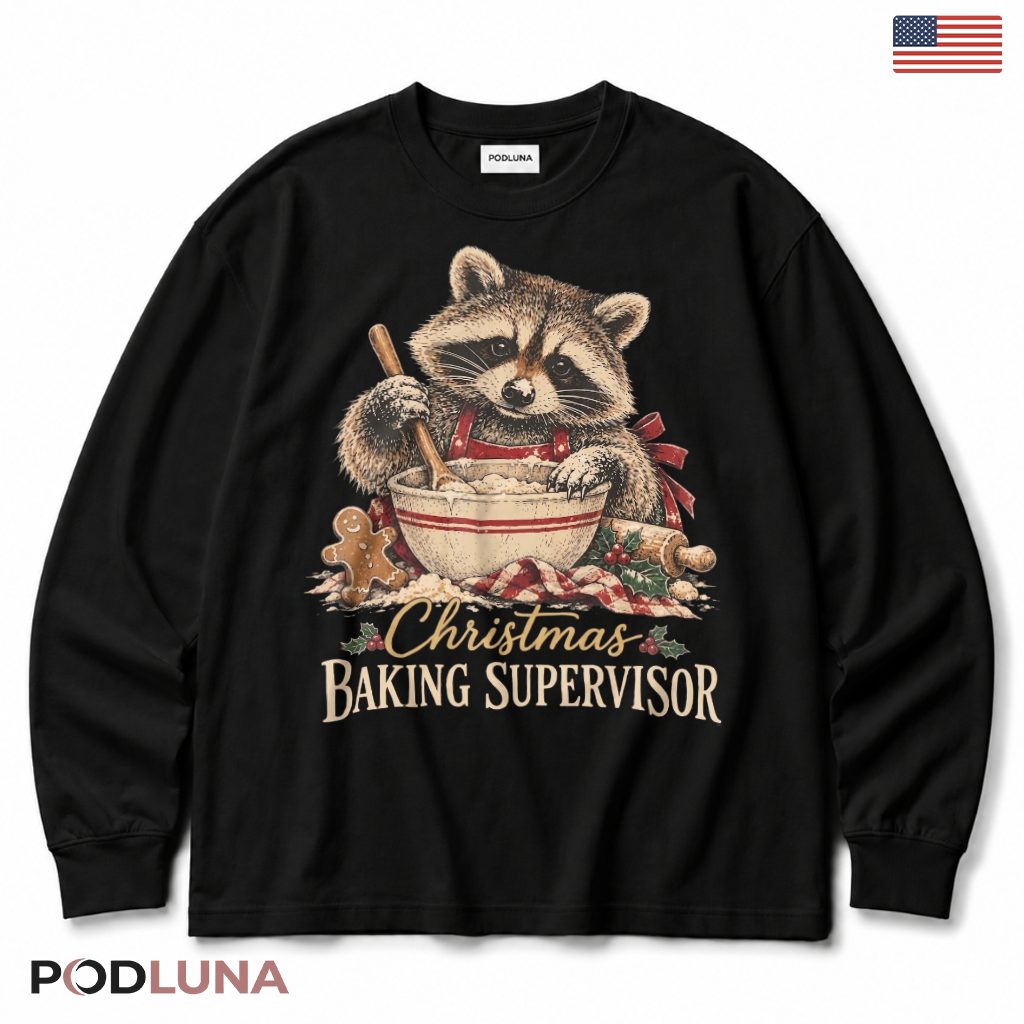 Raccoon Baking Christmas Long Sleeve Gingerbread Man Rolling Pin Cookie Supervisor Raccoon Baking Christmas Long Sleeve Gingerbread Man Rolling Pin Cookie Supervisor