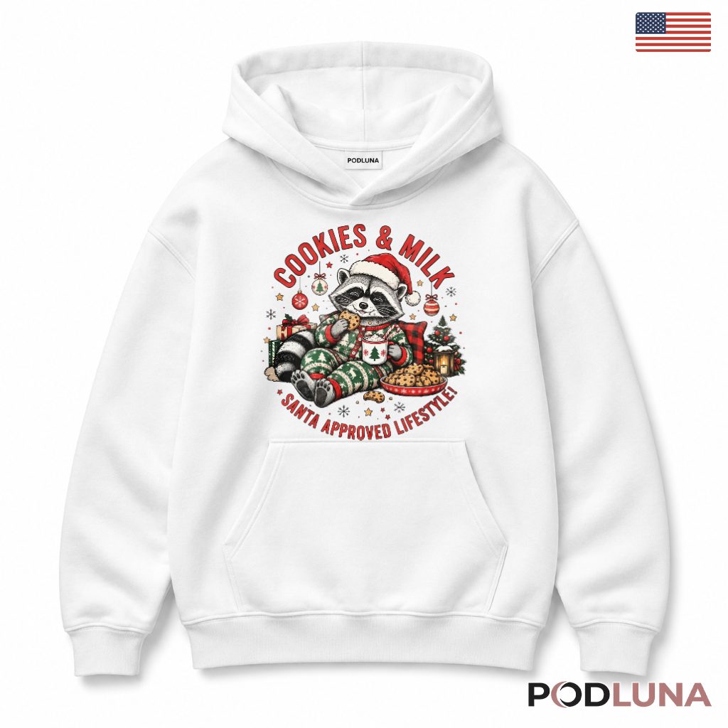 Raccoon Cookies Milk Christmas Hoodie Pajamas Santa Approved Lifestyle Treats Raccoon Cookies Milk Christmas Hoodie Pajamas Santa Approved Lifestyle Treats