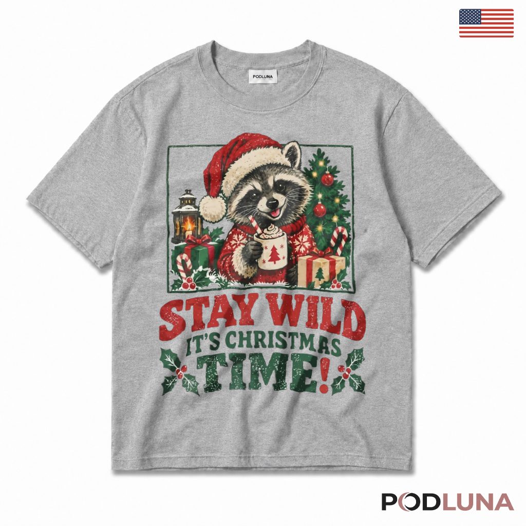 Raccoon Jimothy Christmas Shirt Wrapped String Lights Holly Berries Raccoon Jimothy Christmas Shirt Wrapped String Lights Holly Berries