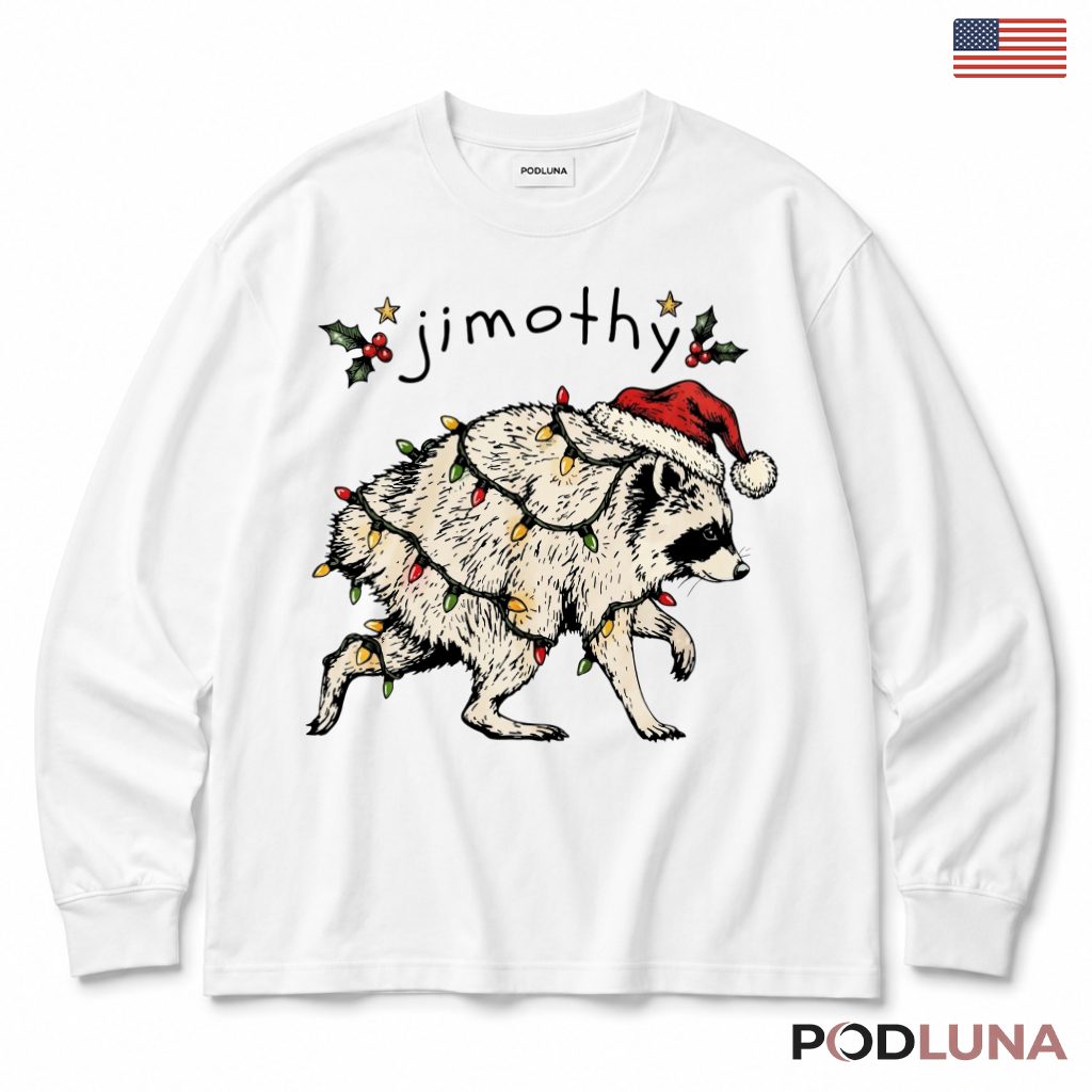 Raccoon Jimothy Christmas Long Sleeve Wrapped String Lights Holly Berries Raccoon Jimothy Christmas Long Sleeve Wrapped String Lights Holly Berries
