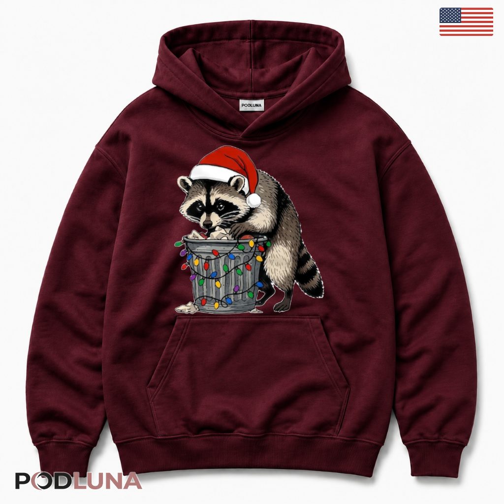 Raccoon Trash Can Christmas Hoodie Santa Hat Funny Snacks Lights Raccoon Trash Can Christmas Hoodie Santa Hat Funny Snacks Lights