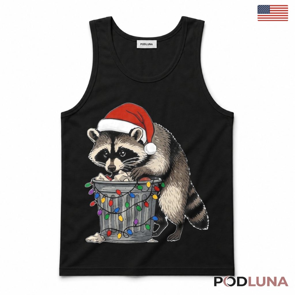 Raccoon Trash Can Christmas Tank Top Santa Hat Funny Snacks Lights Raccoon Trash Can Christmas Tank Top Santa Hat Funny Snacks Lights
