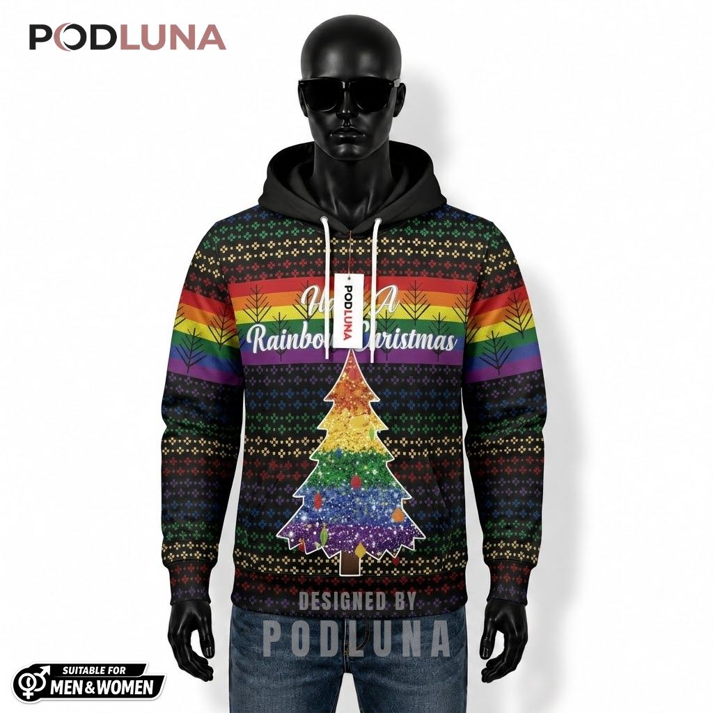 Rainbow Pride LGBT Christmas Tree Ugly Holiday 3D Hoodie 1