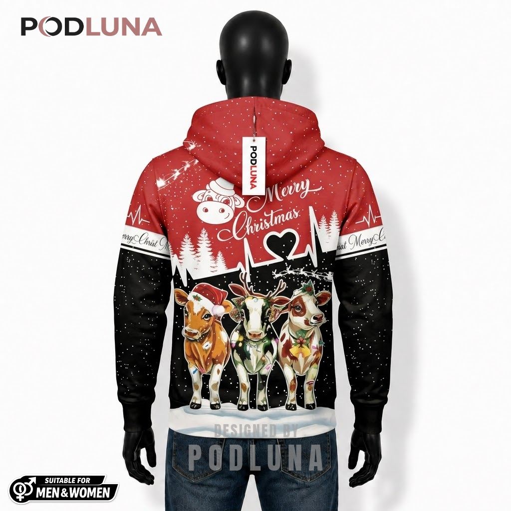 Reindeer Cows Lights Merry Christmas 3D Hoodie 2 Reindeer Cows Lights Merry Christmas 3D Hoodie 2