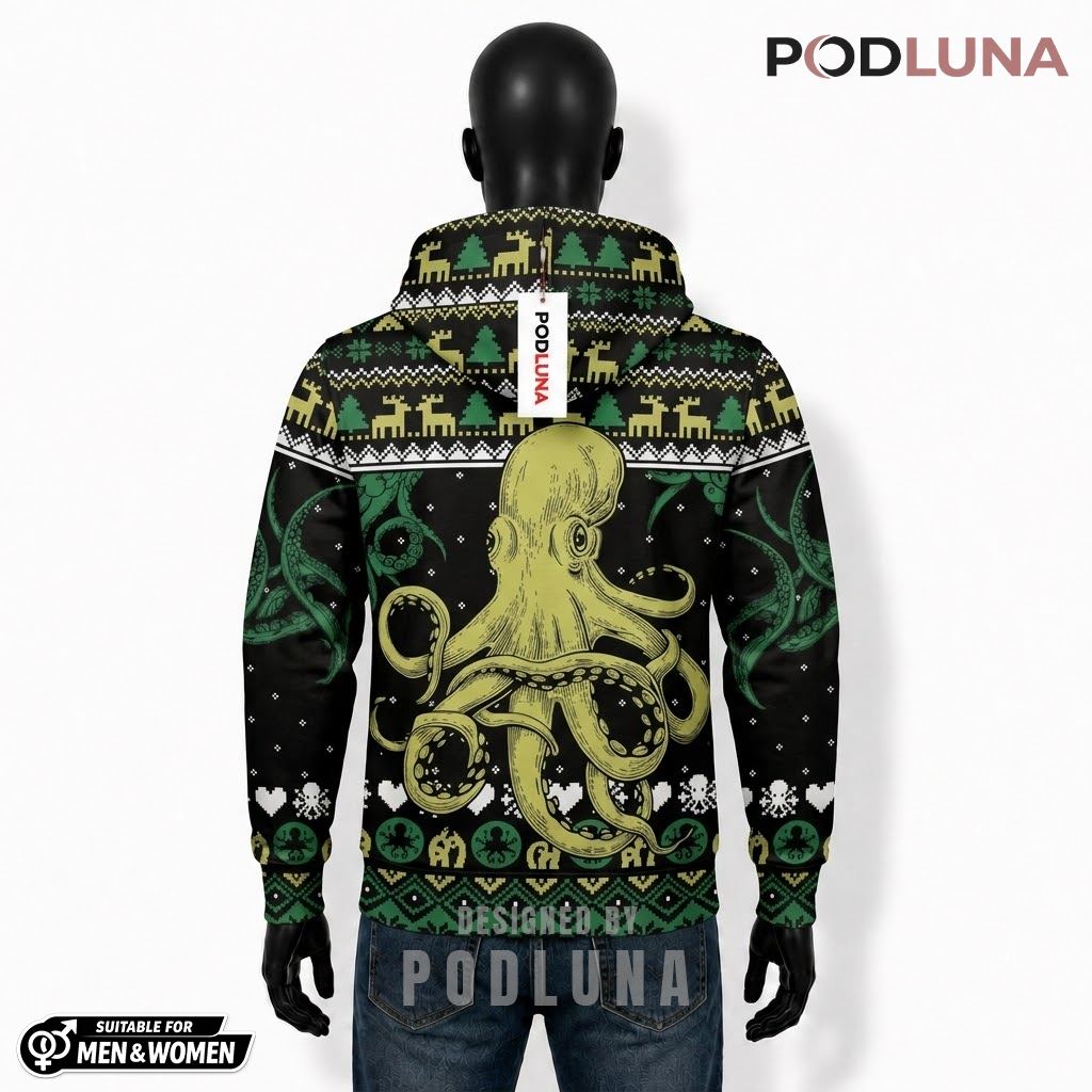 Reindeer Octopus Snowflake Ugly Holiday 3D Hoodie 2 Reindeer Octopus Snowflake Ugly Holiday 3D Hoodie 2