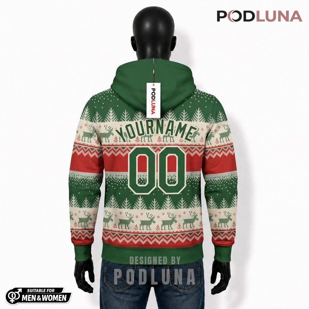 Reindeer Pattern Personalized Team Name Number 3D Hoodie 2 Reindeer Pattern Personalized Team Name Number 3D Hoodie 2