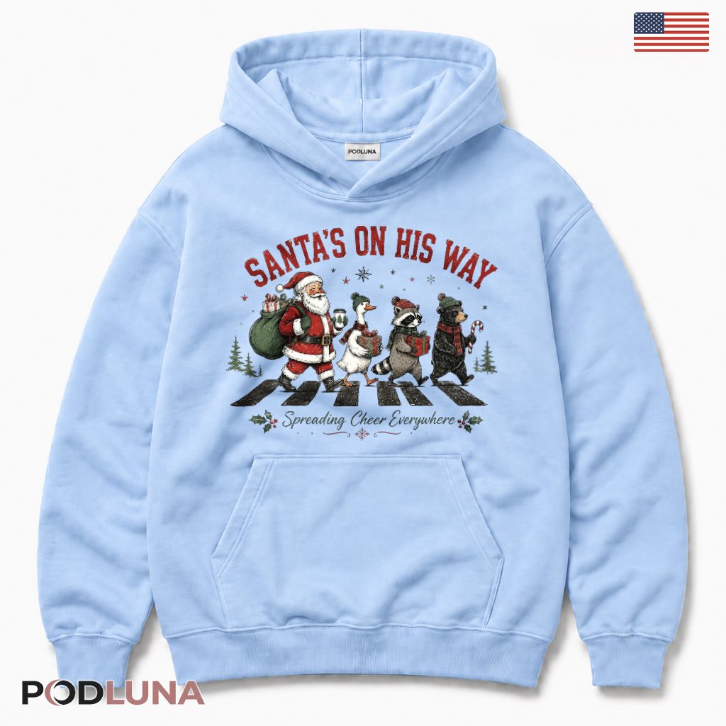 Santa Claus Animals Crosswalk Christmas Hoodie Goose Raccoon Bear Funny Santa Claus Animals Crosswalk Christmas Hoodie Goose Raccoon Bear Funny