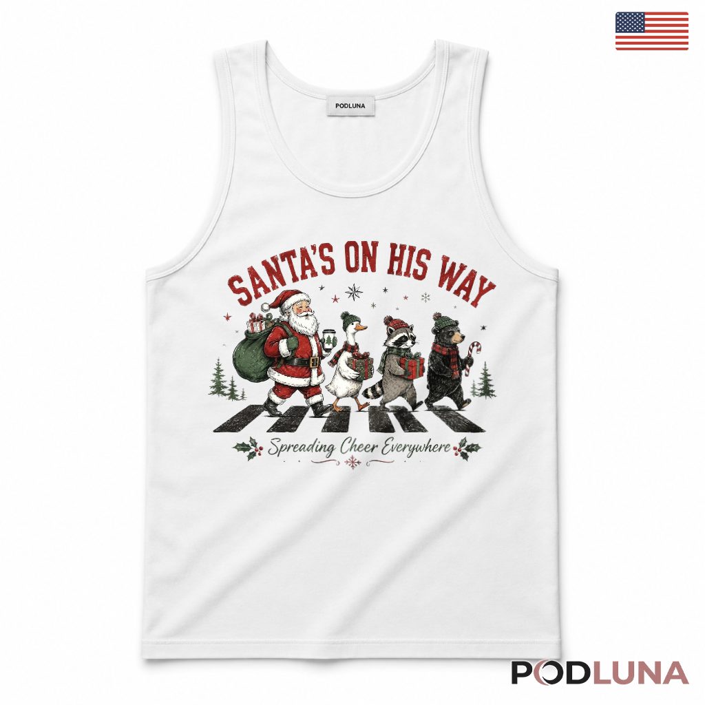 Santa Claus Animals Crosswalk Christmas Tank Top Goose Raccoon Bear Funny Santa Claus Animals Crosswalk Christmas Tank Top Goose Raccoon Bear Funny