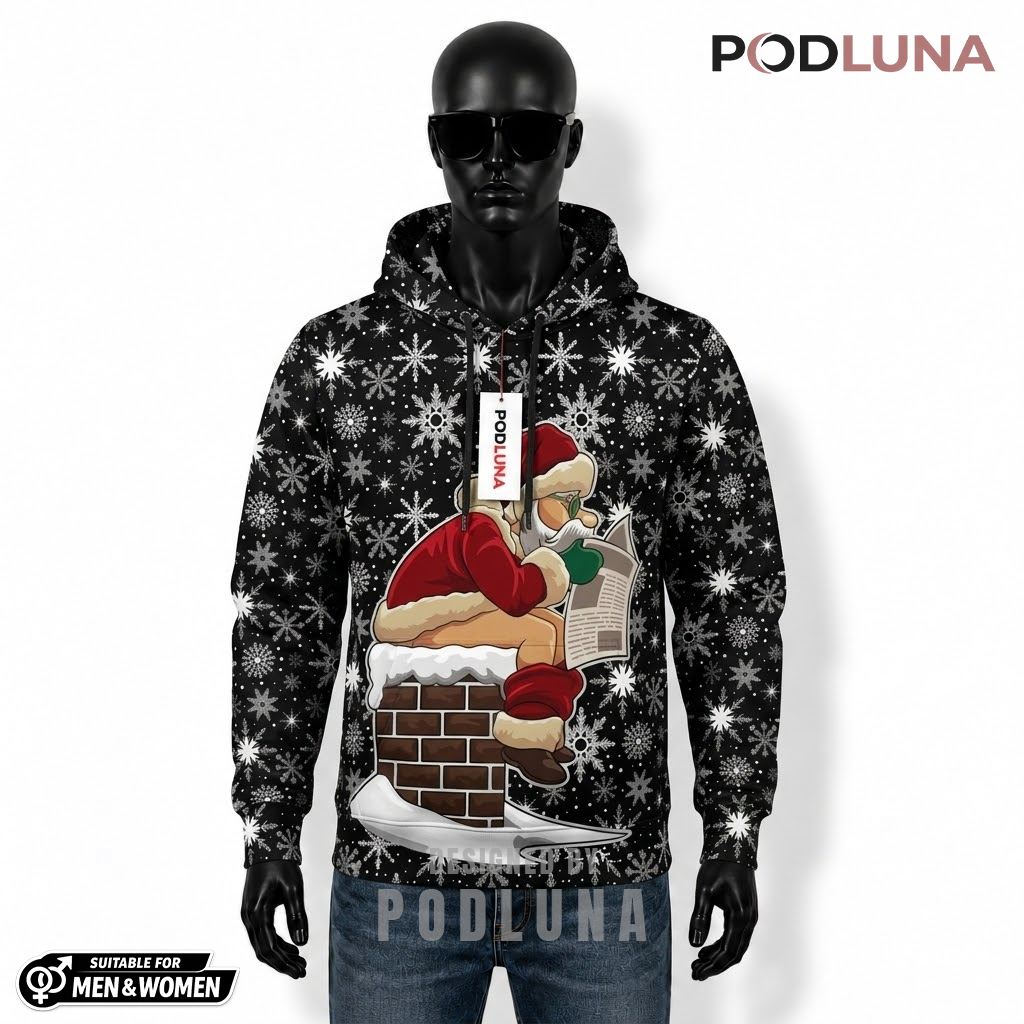 Santa Claus On Chimney Funny Ugly 3D Hoodie 1