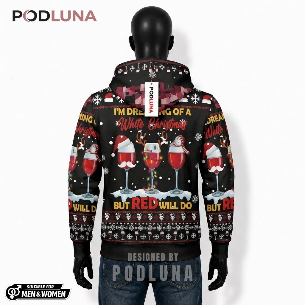 Santa Hat Snowman Pattern Wine Drinking Ugly Christmas 3D Hoodie 2 Santa Hat Snowman Pattern Wine Drinking Ugly Christmas 3D Hoodie 2