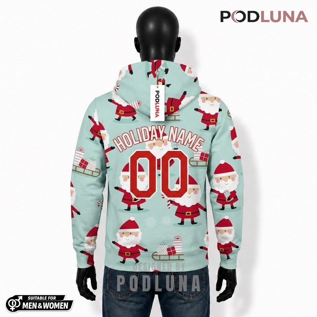 Santa Pattern Personalized Team Name Number Christmas 3D Hoodie 2 Santa Pattern Personalized Team Name Number Christmas 3D Hoodie 2