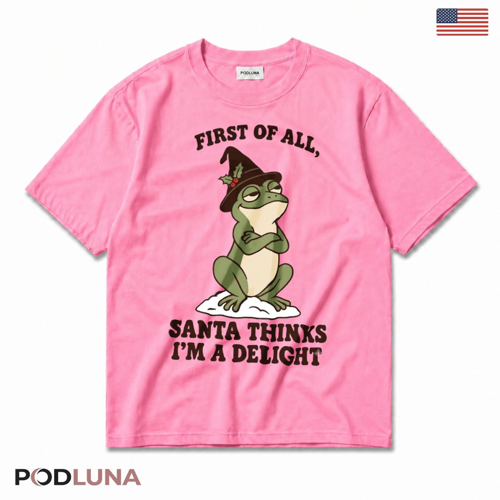 Sarcastic Frog Christmas T-Shirt First Of All Santa Thinks Im A Delight