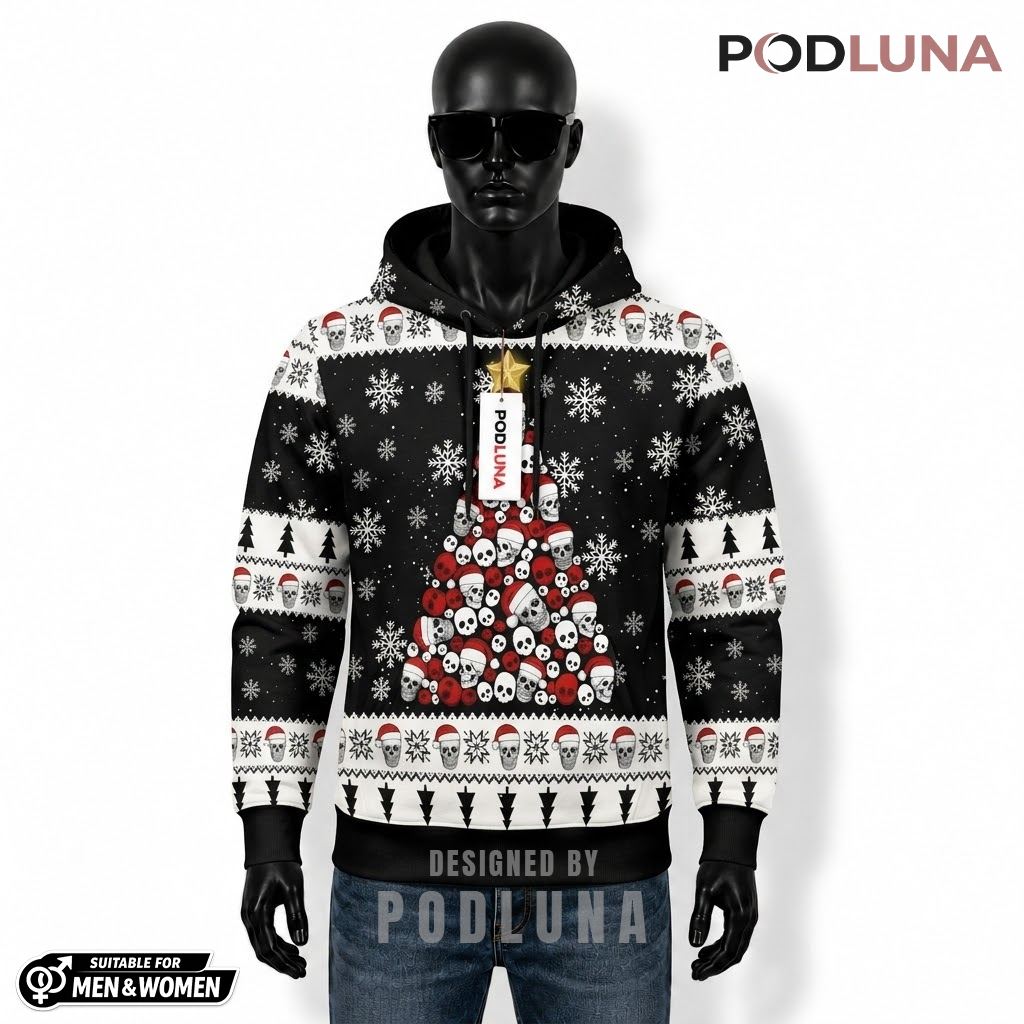 Skull Print Gothic Santa Ugly Christmas 3D Hoodie 1