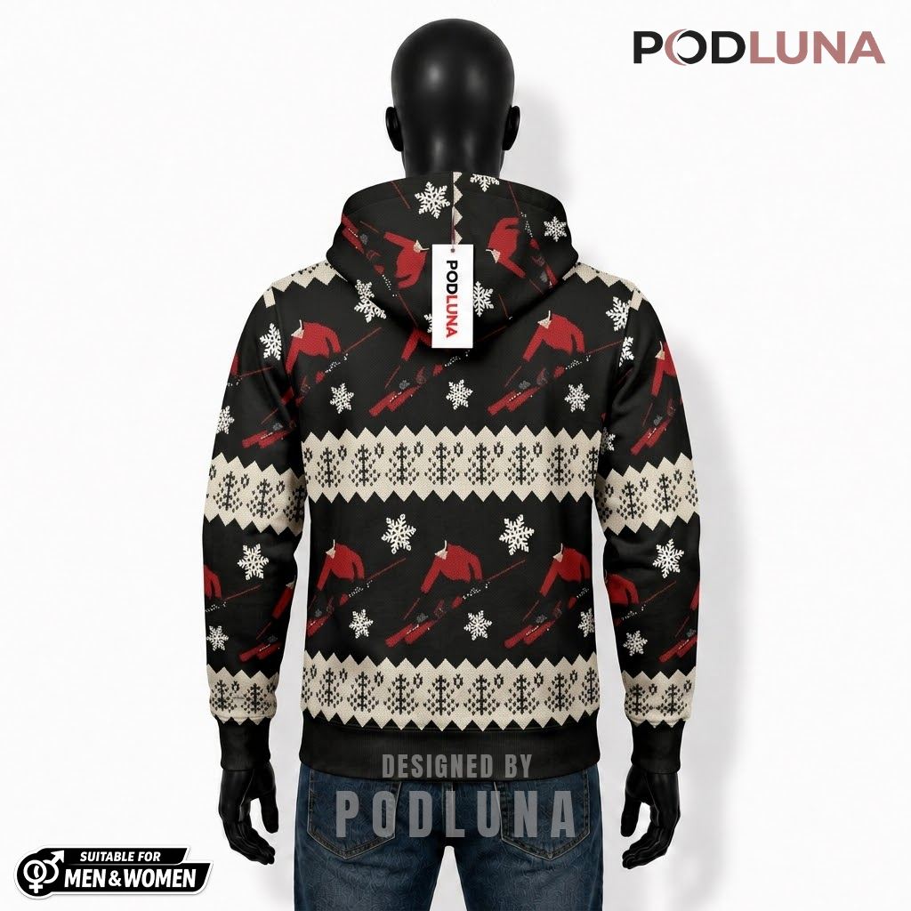 Snowflakes Nordic Pattern Skier Skiing Ugly Christmas 3D Hoodie 2 Snowflakes Nordic Pattern Skier Skiing Ugly Christmas 3D Hoodie 2