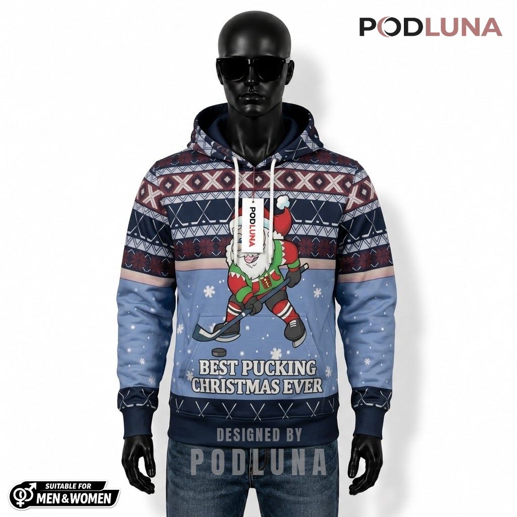 Snowflakes Santa Hockey Sticks Ugly Christmas 3D Hoodie 1