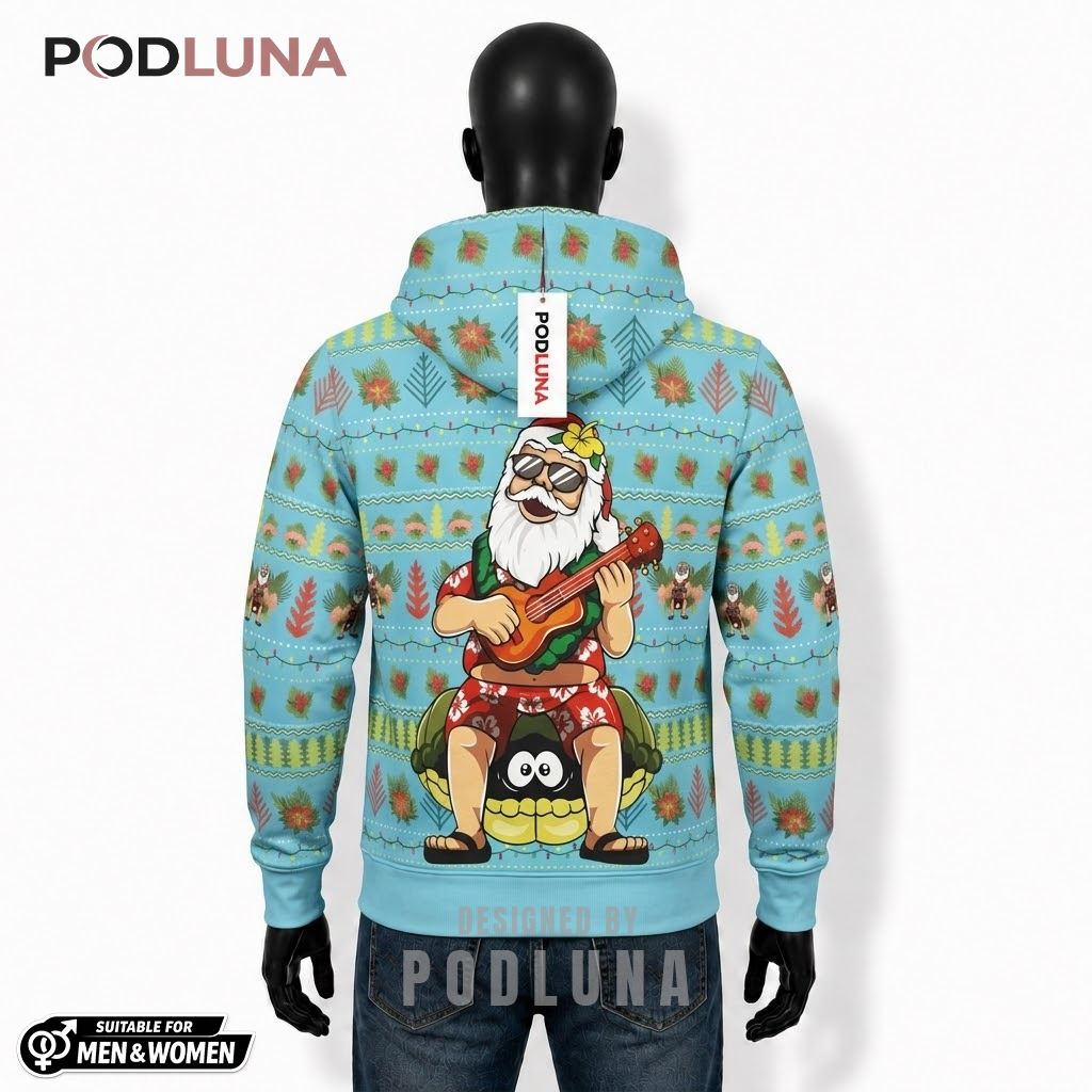 Ukulele Turtle Santa Hawaiian Ugly Christmas 3D Hoodie 2 Ukulele Turtle Santa Hawaiian Ugly Christmas 3D Hoodie 2